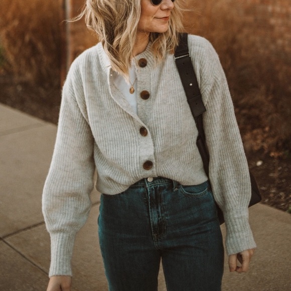 Cropped Alpaca Cardigan Sweater 